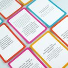 Mehrere Karten mit Fragen: "Wovon kannst du nicht genug bekommen?", "Was in der Natur könntest du stundenlang betrachten?" Umrandungen in verschiedenen Farben.