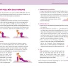 5-Minuten-Yoga: Übungen zur Stimmungsaufhellung. Texte beschreiben 5 Übungen: Katze-Kuh, Ausfallschritt, Kindhaltung, Seitenstreckung, Sitz.