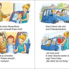 Texte beschreiben eine lustige Szene mit Opa, Rosen und seiner neuen Freundin. Illustration mit Personen im Garten.