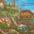Text: "Wenn es draußen immer kälter wird, suchen sich viele Tiere ein warmes Plätzchen."  
Illustration: Tiere und Wichtel in Winterlandschaft.