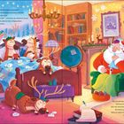 Links oben: „Wer soll jetzt die Geschenke verteilen?“ Rehe im Bett. Rechts: Weihnachtsmann mit Taschentuch am Kamin.
