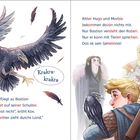 Rabe mit "Kraka-krakra", Bastian spricht mit ihm. Ritter Hugo, Morbio merken nichts. Bastian hat das Geheimnis, mit Tieren zu sprechen.