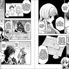 Texte erläutern Dialoge über Magie und Raum, Figuren in einer Waldszene. Manga-Stil, Schwarz-Weiß, zwei Personen diskutieren.