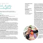 Das Bild zeigt ein Rezept für Schokoboden mit Mousse und Buttercreme, daneben eine Frau mit einer verzierten Torte.