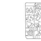 Eine Illustration zeigt einen fröhlichen Waschbär mit Kochmütze, der einen Obstkuchen hält, umgeben von Küchengeräten und Äpfeln.