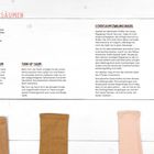 Seite 34–35, Titel "SÄUMEN". Vier Arten: Doppelt eingeschlagener Saum, Turn-up-Saum, Cover-Saum/Zwillingsnadel, Geraffter Saum. Unten Stoffproben.