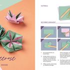 Oben links: Anleitung zum Präsentieren kleiner Geschenke. Rechts: Materialliste und Schritt-für-Schritt-Anleitung zur Origami-Seerose.