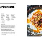 Kichererbsen-Salat: Rezeptseite mit Zutaten und Zubereitung links, Foto des Gerichts auf Joghurtbasis mit Kichererbsen und Tomaten rechts.