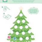 "Kreatives Gestalten: OH TANNENBAUM. Dekoriere den Tannenbaum… funkelt!" Illustration eines Weihnachtsbaums mit Fingerdruckanleitung.