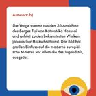 Antwort: b) Die Woge stammt aus den 36 Ansichten des Berges Fuji von Hokusai. Unten rechts ist ein stilisiertes Auge.