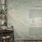 Text: "Notizbuch... Rituale, Erkundungen, Rezepte, Feldnotizen, Projekte, Skizzen, Experimente, Recherche, Beobachtungen, Karten." 

Illustration: Ein alter Holzschreibtisch mit offenen Notizbüchern, Pflanzen und einer Tasse vor einem Fenster.
