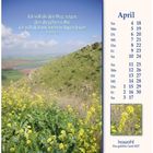 "Ich will dir den Weg zeigen, den du gehen sollst; ich will dich mit meinen Augen leiten." Psalm 32,8.   
April-Kalenderblatt.   
Hügelige Landschaft mit gelben Blumen im Vordergrund.