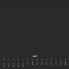 Kalender für April mit dem Monat in der Mitte. Wochenenden hervorgehoben.