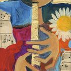 Aprilkalender mit Terminen: 4., 11., 18., 25. Ein Gemälde zeigt eine Figur mit Sonne und Gitarre.