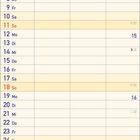 Kalender für April 2027 mit Wochentagen und besonderen Daten. Jeder Tag hat Platz für Notizen.