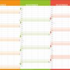 Kalender mit den Monaten Oktober (orange), November (grün) und Dezember (rot). Spalten zeigen Tage und Wochentage.