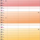 Kalenderblatt April 2027, in Farben von Violett zu Grün, mit Wochentagen und Daten.