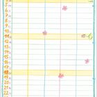 "APRIL" oben in Rot, darunter ein Kalender mit Tagen und Spalten. Illustration: Mädchen, Vögel, Blumen, Sonne, Regenbogen.