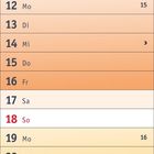 Kalender für April 2027, von 01. bis 30., mit farbigen Wochenreihen. Wochentage und Tage werden angezeigt.