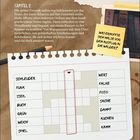 Kapitel 2: Sieben Freunde am Feuer. Kreuzworträtsel: Wörter wie "SCHLEUDER" und "WERT". Notiz: "WAS ERHOFFTE SICH MALTE?" Datumsangabe: 2./3. Januar.