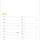 Kalender für April, Tage und Wochentage gelistet. Sonnen- und Mondphasen werden durch kleine Symbole und Zeiten angezeigt.