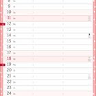 Kalender für April mit Wochentagen und Zahlen. Rosa Hintergrund mit weißen Punkten. Platz für Notizen.