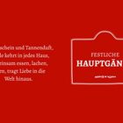 „Kerzenschein und Tannenduft...“ steht links, rechts „Festliche Hauptgänge“ in einer illustrierten Umrissform.
