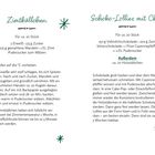 Zwei Rezepte: "Zimtbällchen" und "Schoko-Lollies mit Chili". Beide mit Zutatenlisten und Backanleitungen. Verzierungen: Sterne.