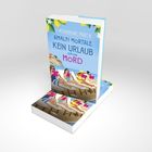 „Catherine Mack: Amalfi Mortale - Kein Urlaub ohne Mord.“ Illustration von drei Frauen auf Liegestühlen mit Büchern.