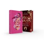 Links: „HAUS DER GÖTTER”, rechts: „ROYAL HOUSES”. Vordergrund rosa mit Drache, Hintergrund rot mit goldenen Details.