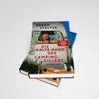 „Die kalte Hand des Camping-Killers“ von Bernd Stelter, mit Bild eines Mannes am Wohnwagenfenster.