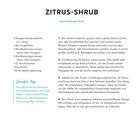"ZITRUS-SHRUB, spannend gewürzt. Zutaten: Sellerie, Grapefruits, Mandarinen, Blutorangen, Fenchelsamen, Zucker, Apfelessig. Anleitung: Sellerie und Zitrusfrüchte schneiden und mischen, 24–48 Std. ziehen lassen, durch Sieb abgießen, Essig hinzufügen, abkühlen."

