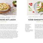 "Wrap-Quiche mit Lauch" und "Käse-Omelette-Wraps" mit Rezepten. Bilder zeigen Quiche und Wrap mit Salat auf Tellern.