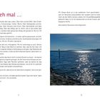 Seite mit Text über das Schreiben und Erleben des Alltags, Untertitel "Sieh mal ...". Rechts ein Foto von glitzerndem Wasser.