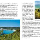 Texte: 

- "Simantro Beach führt, den wir im Süden der gut 1,5 km langen Bucht erreichen."
- "Beach Bar (7)"
- "Simantro Beach Hotel"
- "Standseilbahn auf den Thermischen Golf."
- "Siviri(1)"

Fotos: 

Oben eine Standseilbahn, darunter eine bewaldete Küstenlinie mit blauem Meer.