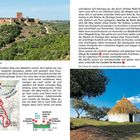 Texte: "Das Castelo de Noudar." "Choça do Castelo." Oben: Burg auf Hügel. Unten: Rundhaus mit Strohdach, Bäume, blauer Himmel.