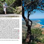 Text: Fototermin vor dem Feigenbaum an den Bädern der Aphrodite.
Links Wanderer, rechts Küstenlandschaft mit blauem Meer.