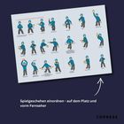 "Die wichtigsten der Schiedsrichterzeichen." Darunter Illustrationen von Figuren in unterschiedlichen Posen mit gestreiften Trikots.