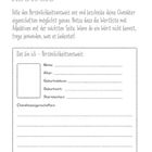 Text: "Persönlichkeitsausweis. Fülle den Ausweis aus und beschreibe deine Eigenschaften. Das bin ich – Persönlichkeitsausweis:" 

Beschreibung: Ein Formular mit Lücken für persönliche Daten und Charaktereigenschaften.