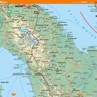 Sumatra Utara, Medan, Karte mit Orten wie Medan, Kuala Lumpur, Straßen, Flüssen und geografischen Details.