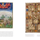 Links kurzer Text über die Wirkung von Kunst und Altären. Illustration mit Gott über Landschaft. Rechts detailreiches, juwelenbesetztes Buchcover.