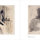 Links: "DROITS DE L'HOMME", Frau am Tisch, Fächer. Rechts: Frau mit Hut sitzt, hält Buch.