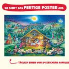 "SO SIEHT DAS FERTIGE POSTER AUS. TÄGLICH EINEN VON 24 STICKERN AUFKLEBEN." Illustration der Weihnachtsgeschichte.