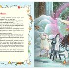 16. DEZEMBER. Weihnachtswinterwunderschnee! Illustration mit fröhlichen Tieren im Schneefall vor einem funkelnden Hintergrund.