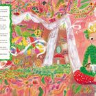 Text über eine Rettungsaktion von Peter und Tinkerbell. Illustration: Junge in Grün sitzt auf einem Pilz in bunter Natur.