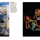 "VEB Feinkost Leipzig. Obst- und Gemüsekonserven, tischfertige Gerichte, doppelt konzentrierte Suppen." 

Links eine Illustration von vier Personen beim Essen, rechts das gleiche als Neonleuchtreklame.