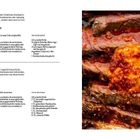 Links Rezepte für Kräuter-Zitronen- und Aji-molido-Butter. Rechts Nahaufnahme von saftigem, gebratenem Fleisch mit Kräuterbutter.