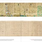 Oberhalb: Gemälde mit Spiralmuster und stilisierten Figuren. Unterhalb: Skizze mit Spiralen und Gitterlinien.