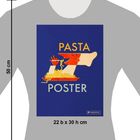 Text "PASTA POSTER", Illustration eines stilisierten Gesichts beim Verspeisen von Pasta, leuchtende Farben.
