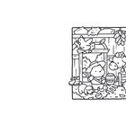 Text: "Milk". Illustration eines Bauernhofs mit einem Kind, einer Kuh, einem Hund, Hühnern und einem Milcheimer.